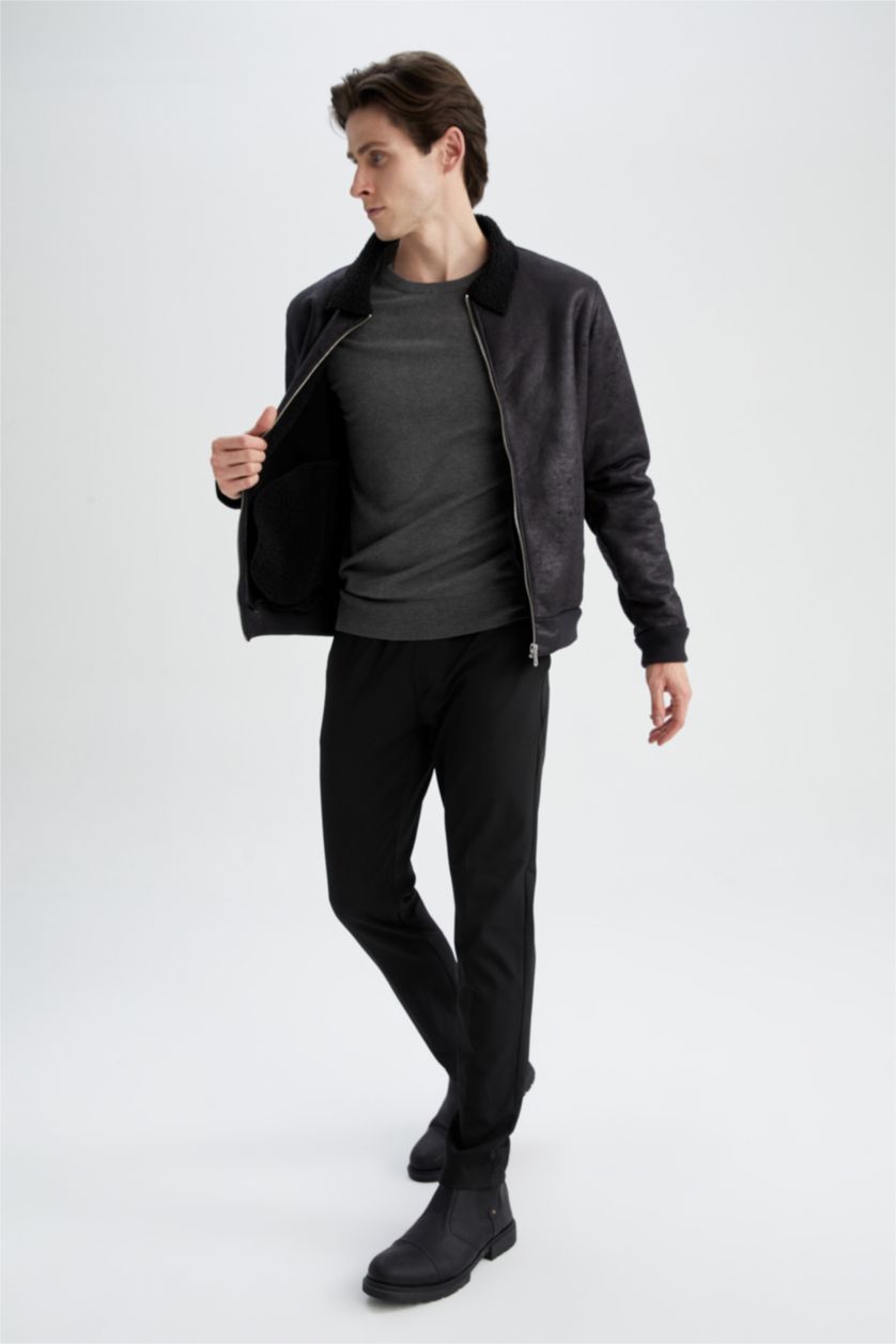 Erkek Siyah Isı Yalıtımlı Rüzgar Geçirmez Süet Mont