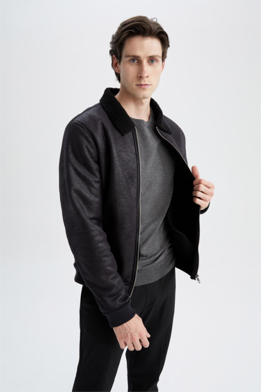 Erkek Siyah Isı Yalıtımlı Rüzgar Geçirmez Süet Mont