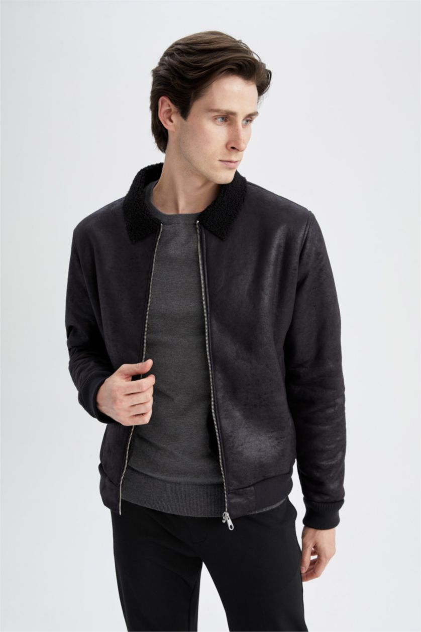 Erkek Siyah Isı Yalıtımlı Rüzgar Geçirmez Süet Mont