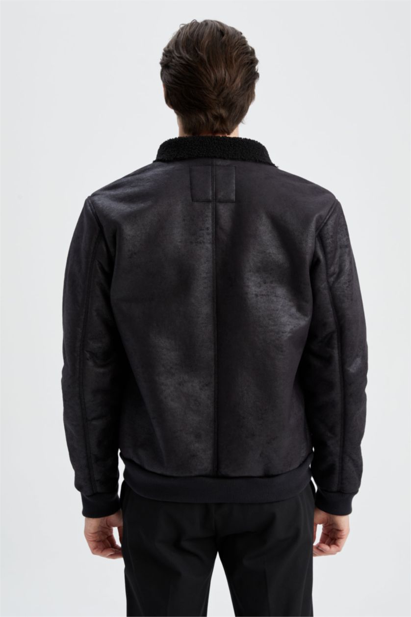 Erkek Siyah Isı Yalıtımlı Rüzgar Geçirmez Süet Mont