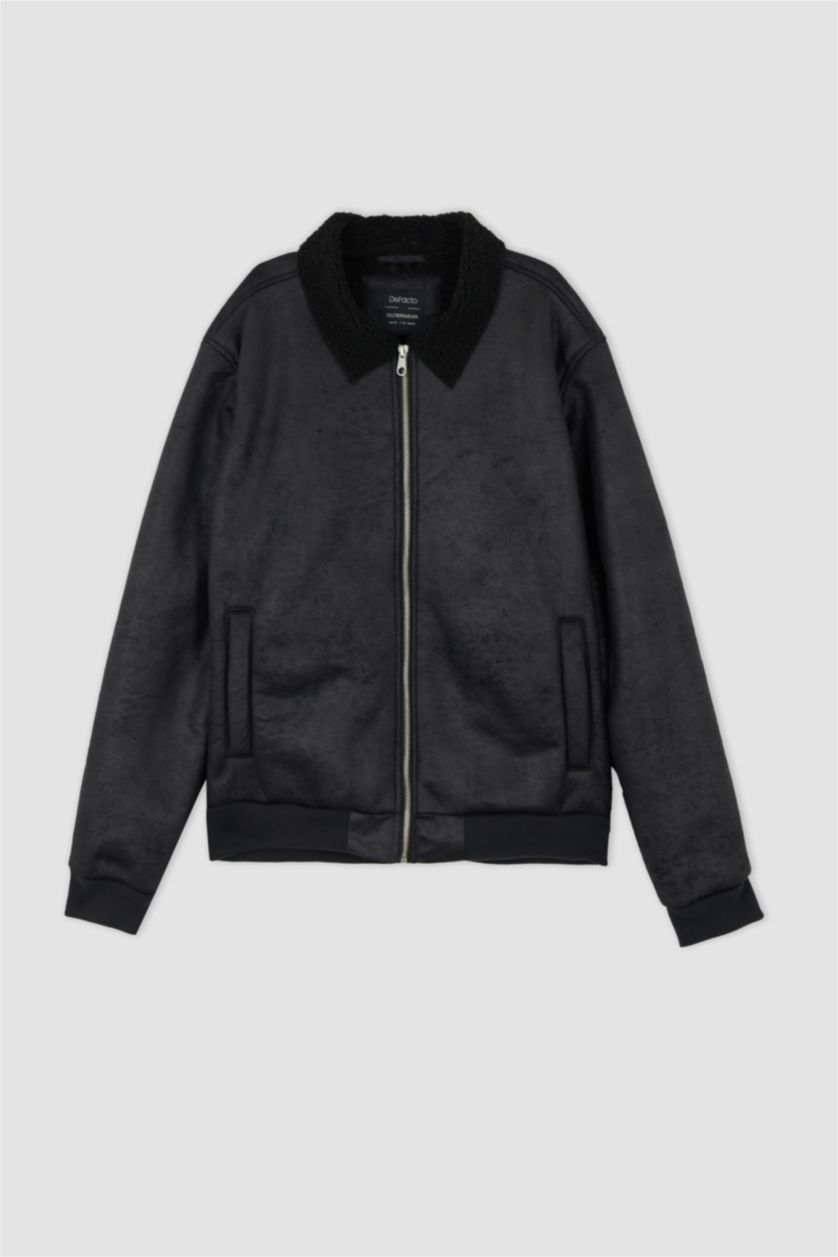 Erkek Siyah Isı Yalıtımlı Rüzgar Geçirmez Süet Mont