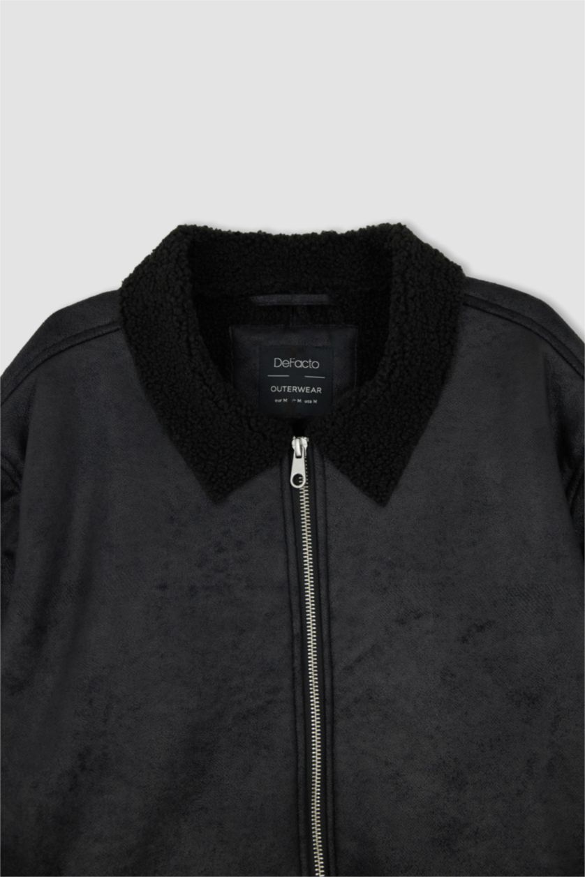 Erkek Siyah Isı Yalıtımlı Rüzgar Geçirmez Süet Mont