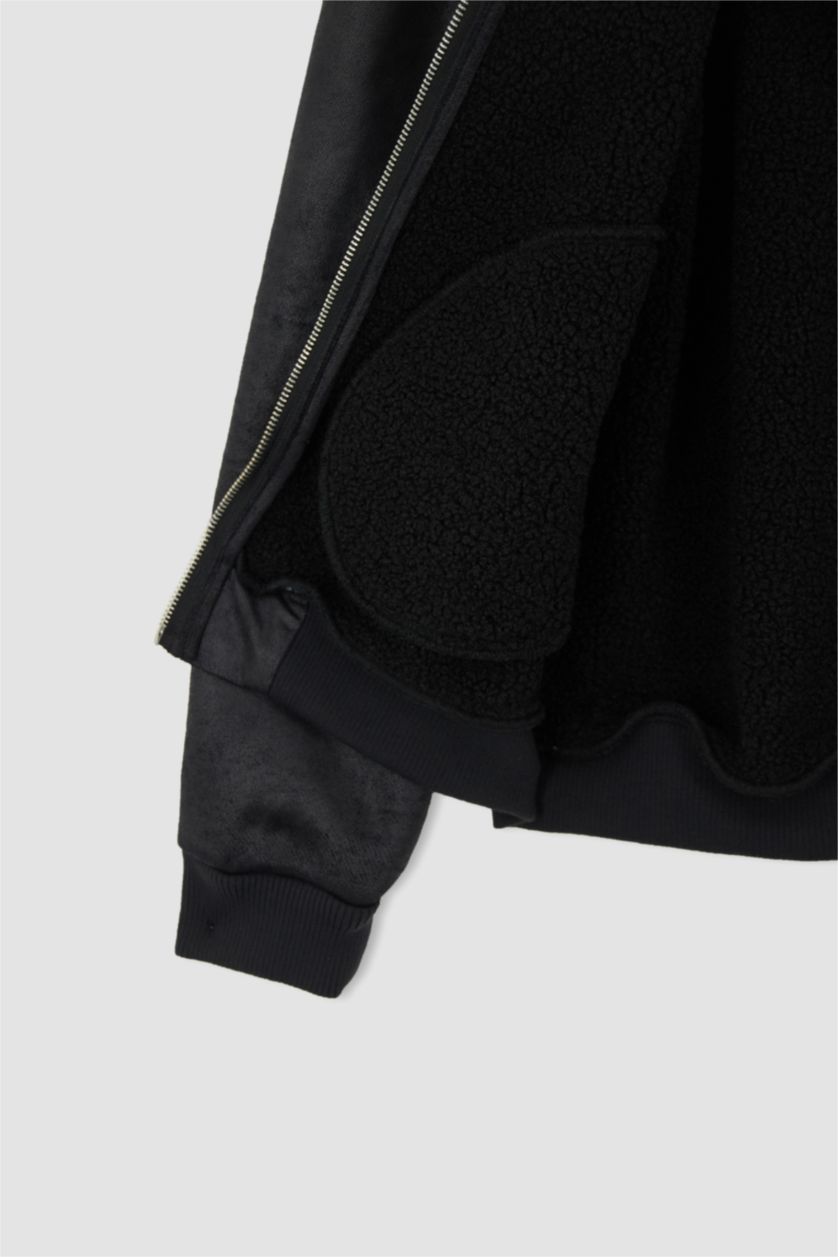 Erkek Siyah Isı Yalıtımlı Rüzgar Geçirmez Süet Mont