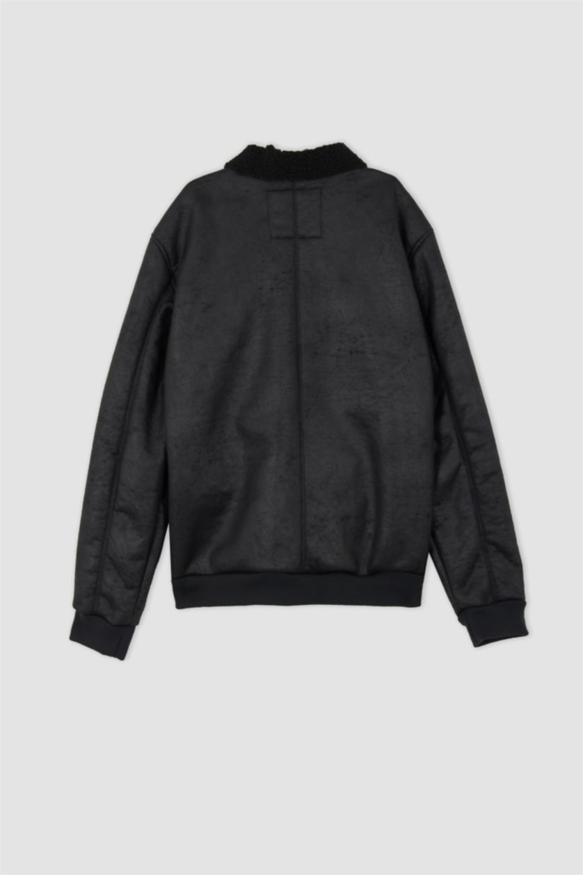 Erkek Siyah Isı Yalıtımlı Rüzgar Geçirmez Süet Mont