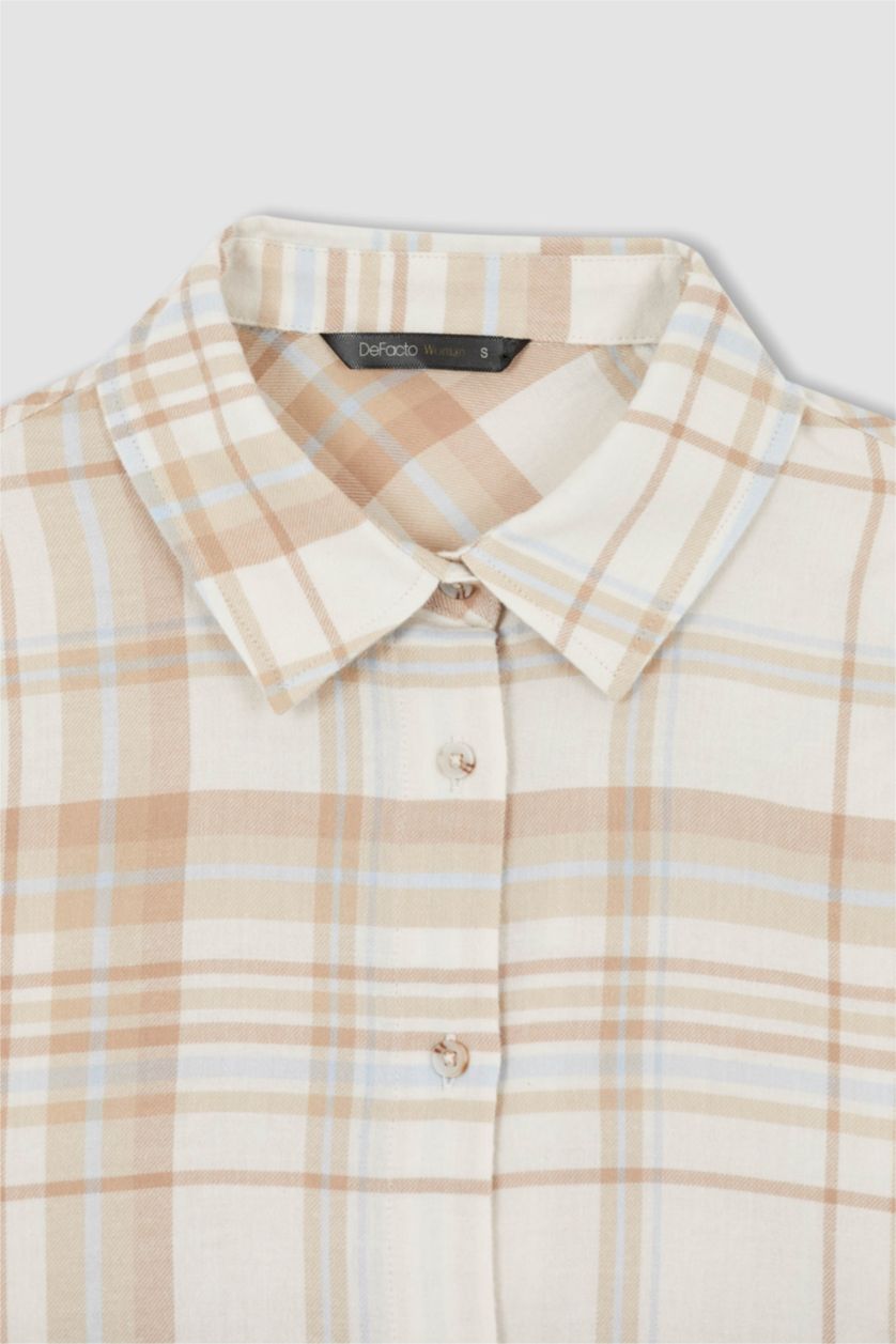WOMAN Beige Regular Fit Shirt Collar Flannel Cotton Shirt