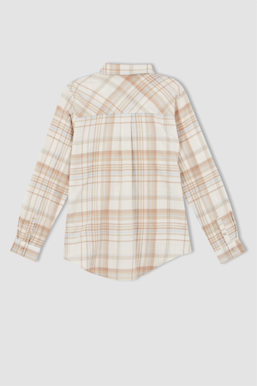 WOMAN Beige Regular Fit Shirt Collar Flannel Cotton Shirt