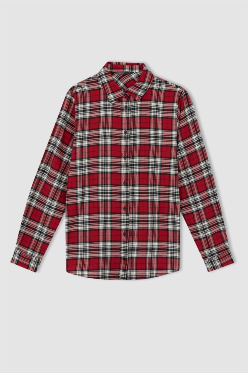 نساء أحمر Regular Fit Flanel Long Sleeve Shirt