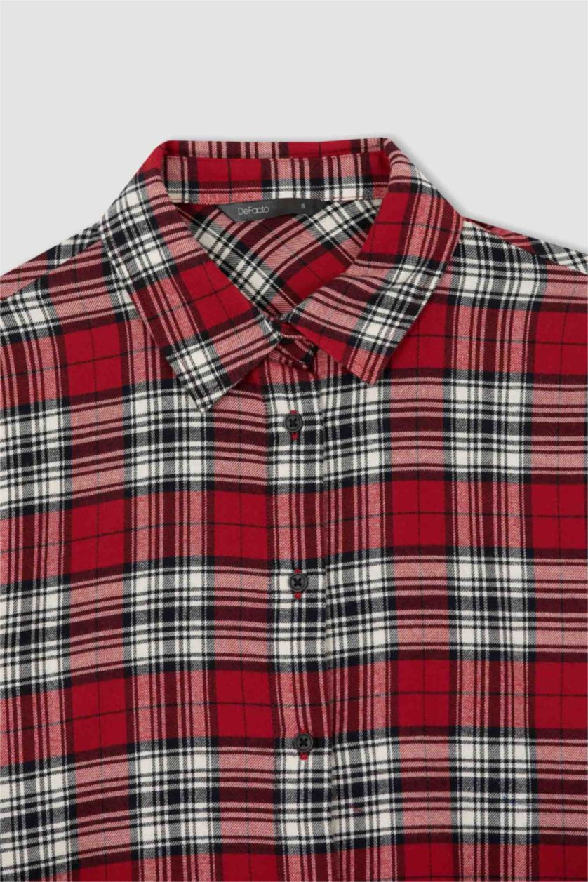 نساء أحمر Regular Fit Flanel Long Sleeve Shirt