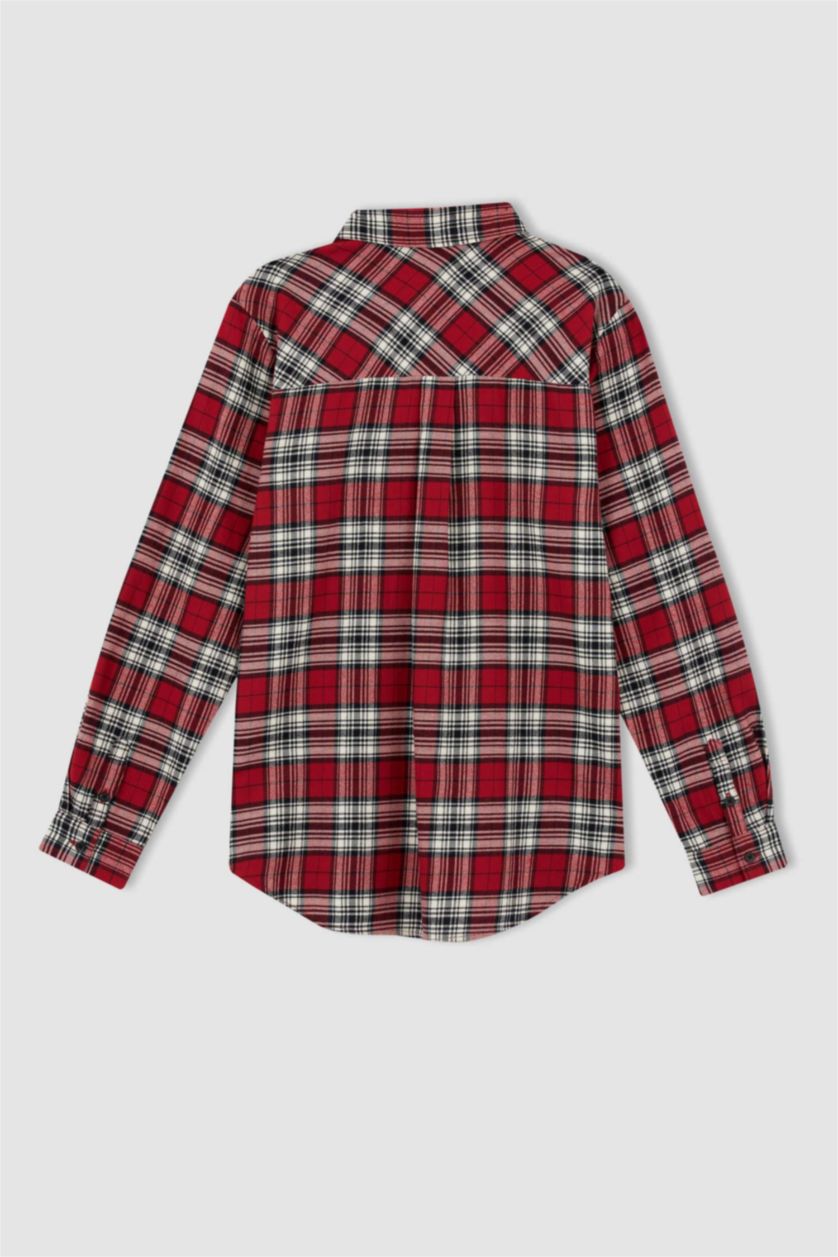 نساء أحمر Regular Fit Flanel Long Sleeve Shirt