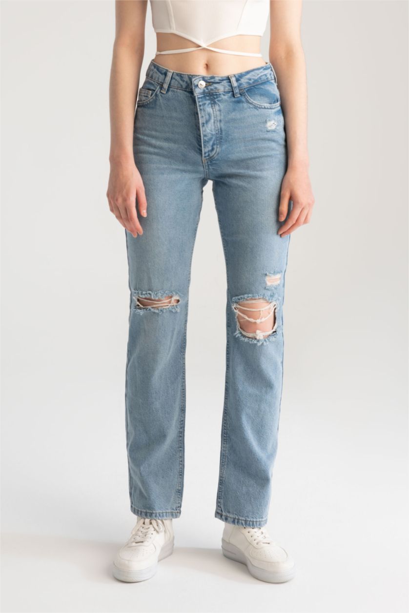 Kadın Açık Mavi Düşük Bel Boyfrıend Pantolon