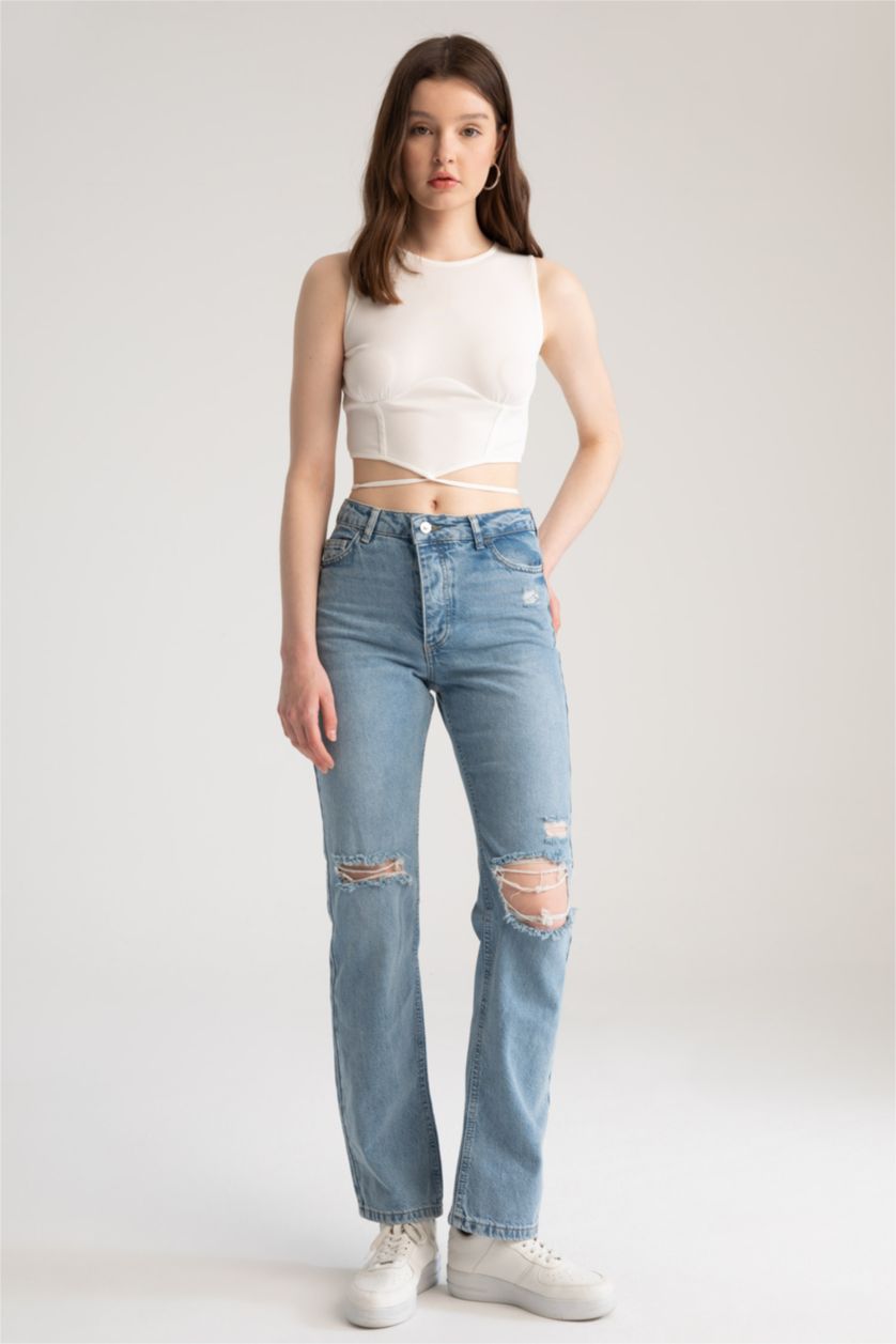 Kadın Açık Mavi Düşük Bel Boyfrıend Pantolon