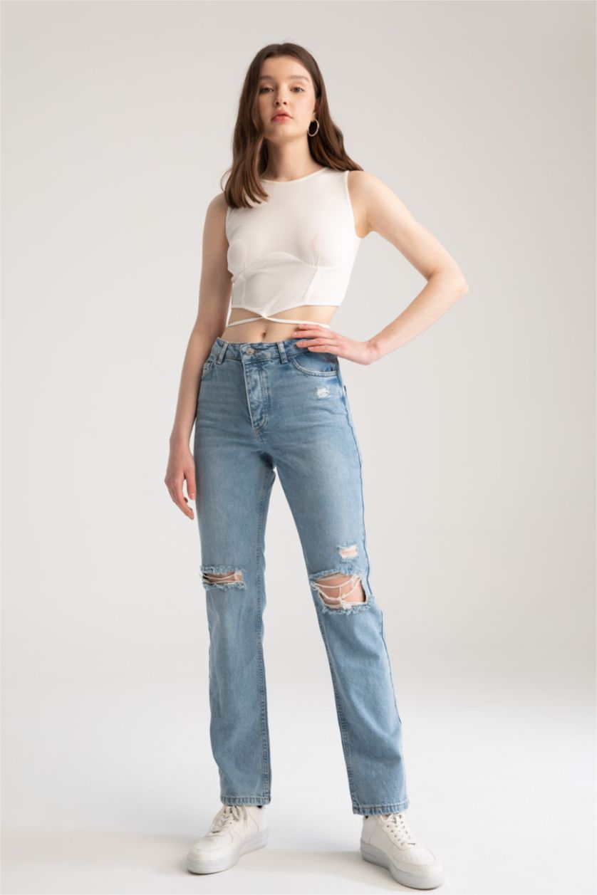 Kadın Açık Mavi Düşük Bel Boyfrıend Pantolon