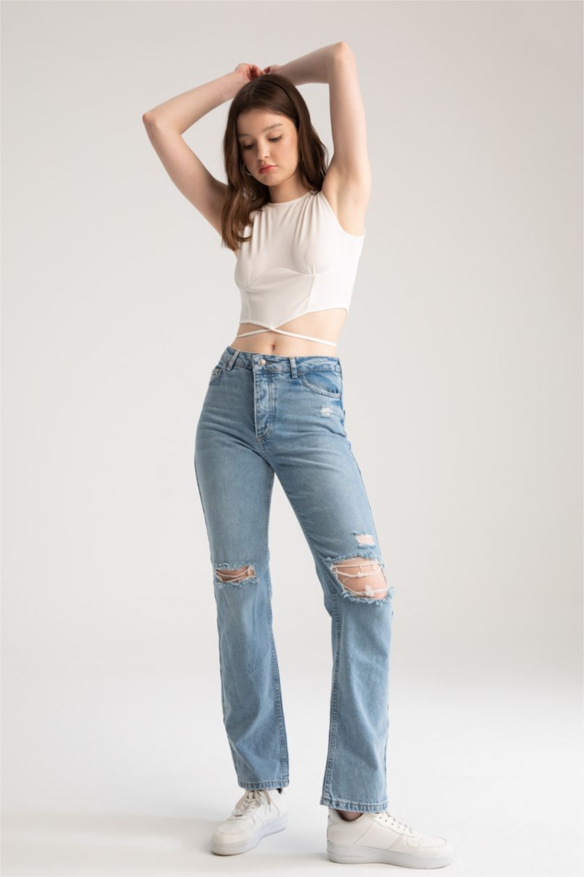 Kadın Açık Mavi Düşük Bel Boyfrıend Pantolon