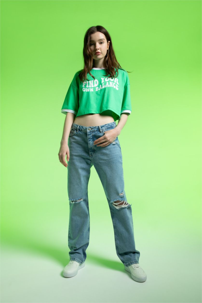 Kadın Açık Mavi Düşük Bel Boyfrıend Pantolon