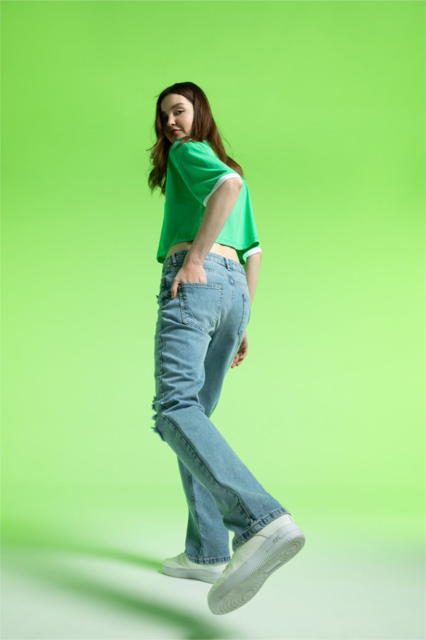 Kadın Açık Mavi Düşük Bel Boyfrıend Pantolon