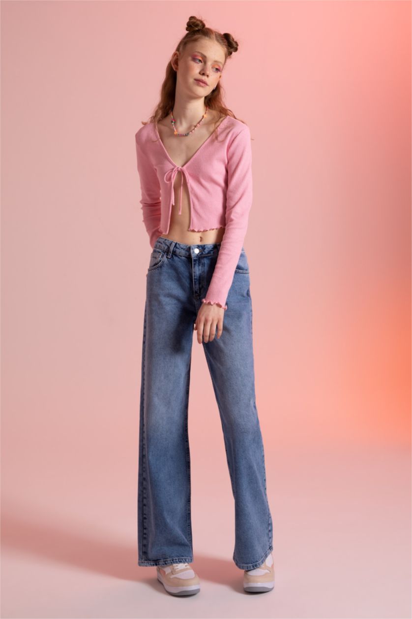 Kadın Mavi Düşük Bel Wıde Leg Pantolon