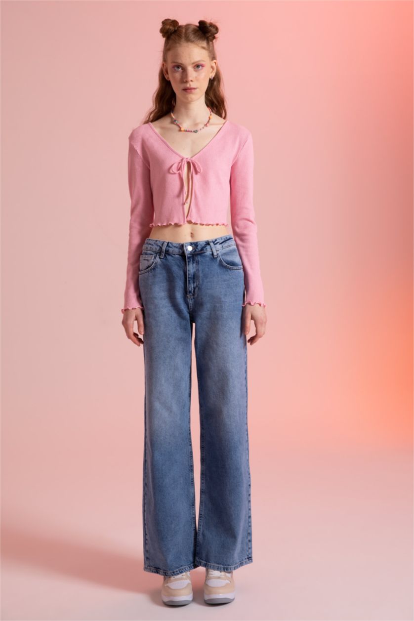 Kadın Mavi Düşük Bel Wıde Leg Pantolon