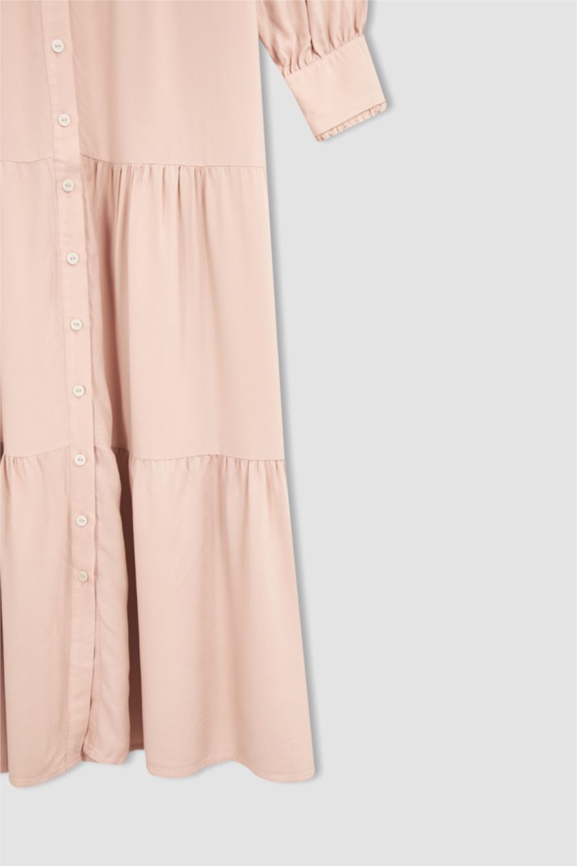 FEMME Bordeaux Robe longue en viscose boutonnée à col rond coupe classique