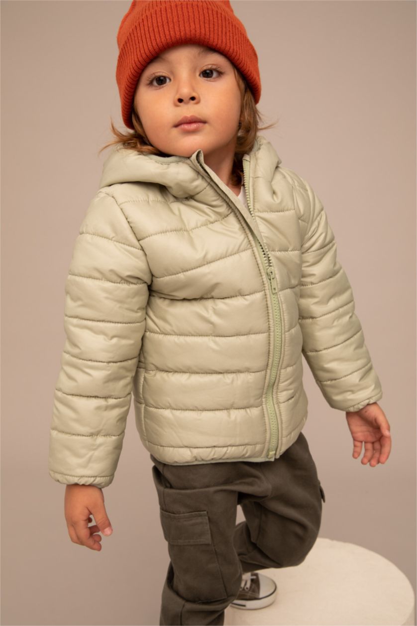 BABY BOY Light Khaki Baby Boy Hooded Fleece Lined Puffer Jacket