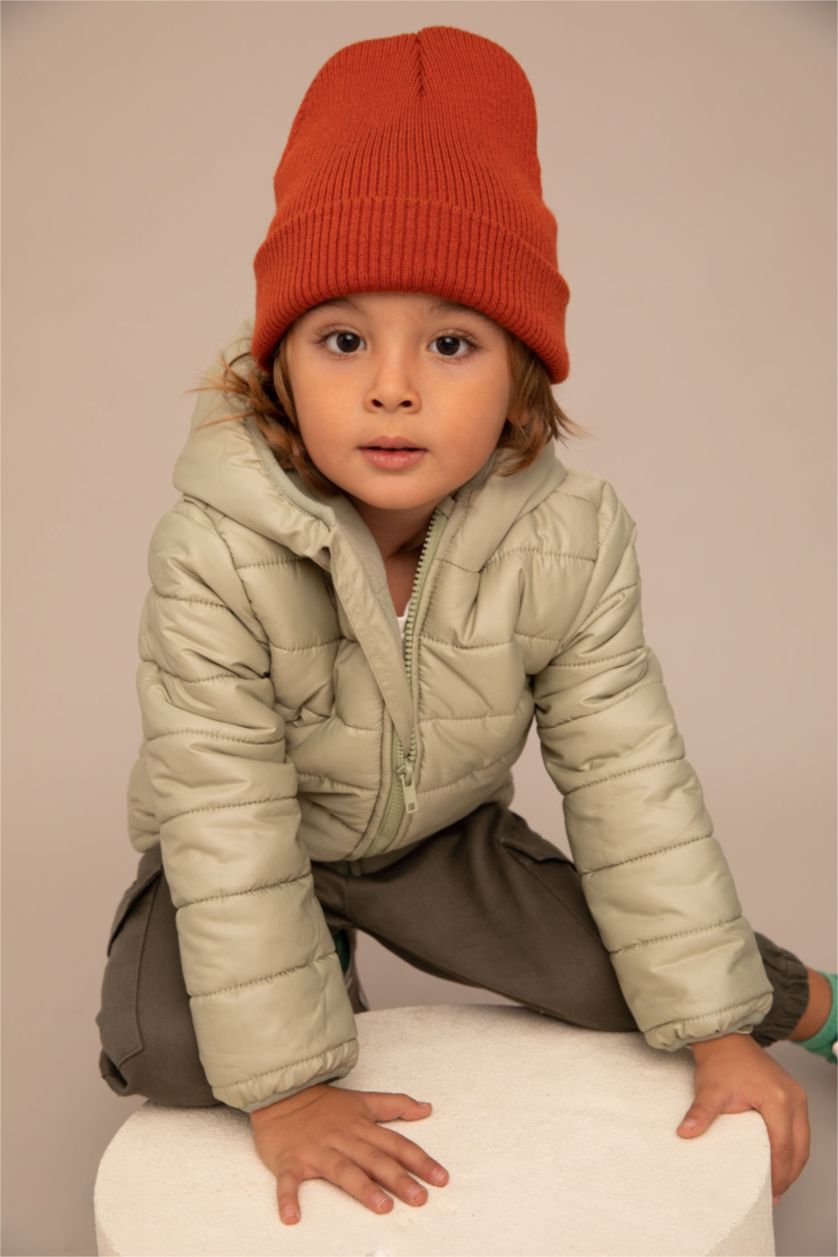 BABY BOY Light Khaki Baby Boy Hooded Fleece Lined Puffer Jacket