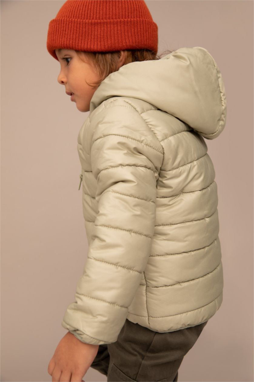 BABY BOY Light Khaki Baby Boy Hooded Fleece Lined Puffer Jacket