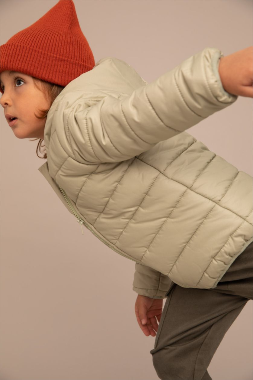BABY BOY Light Khaki Baby Boy Hooded Fleece Lined Puffer Jacket