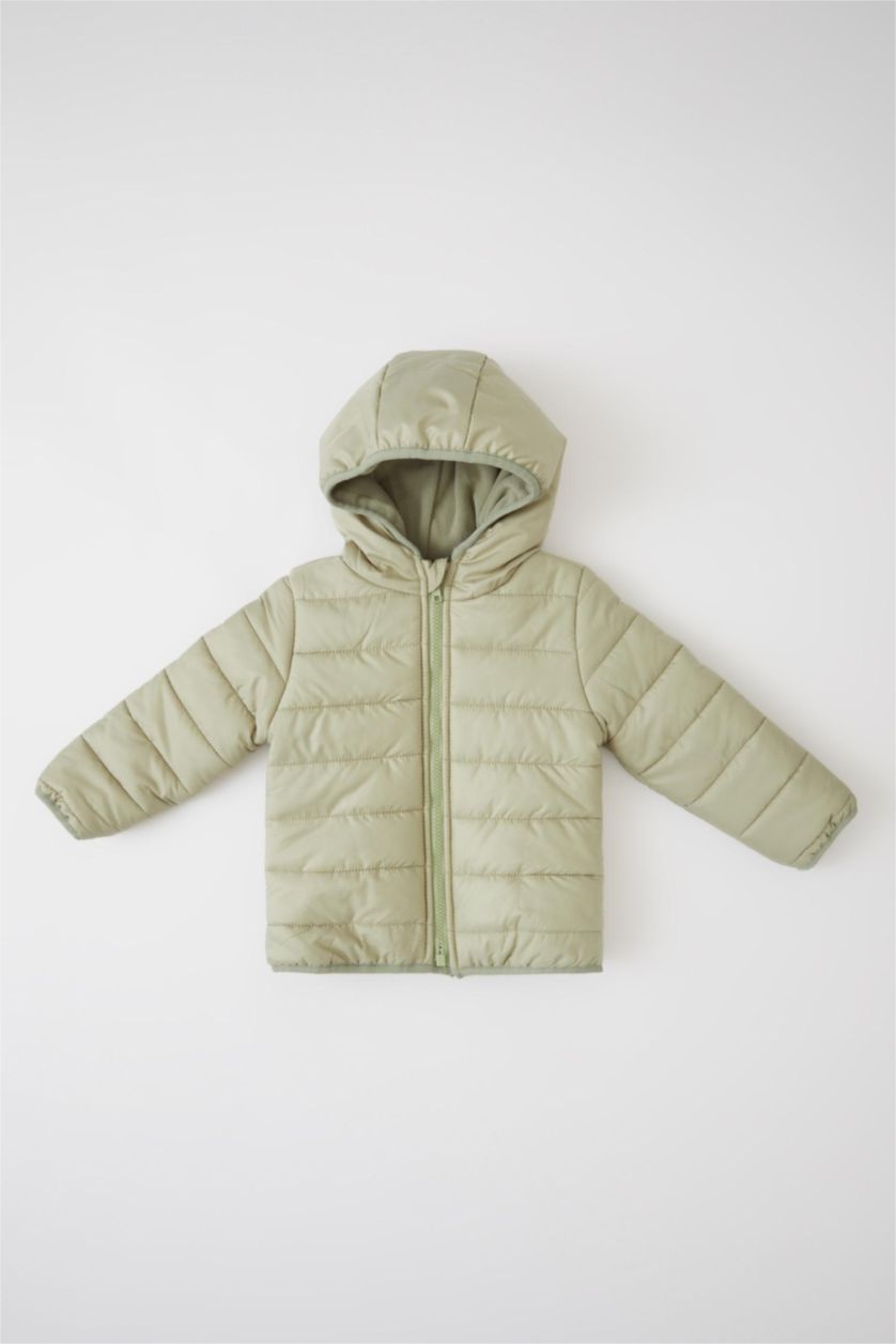 BABY BOY Light Khaki Baby Boy Hooded Fleece Lined Puffer Jacket