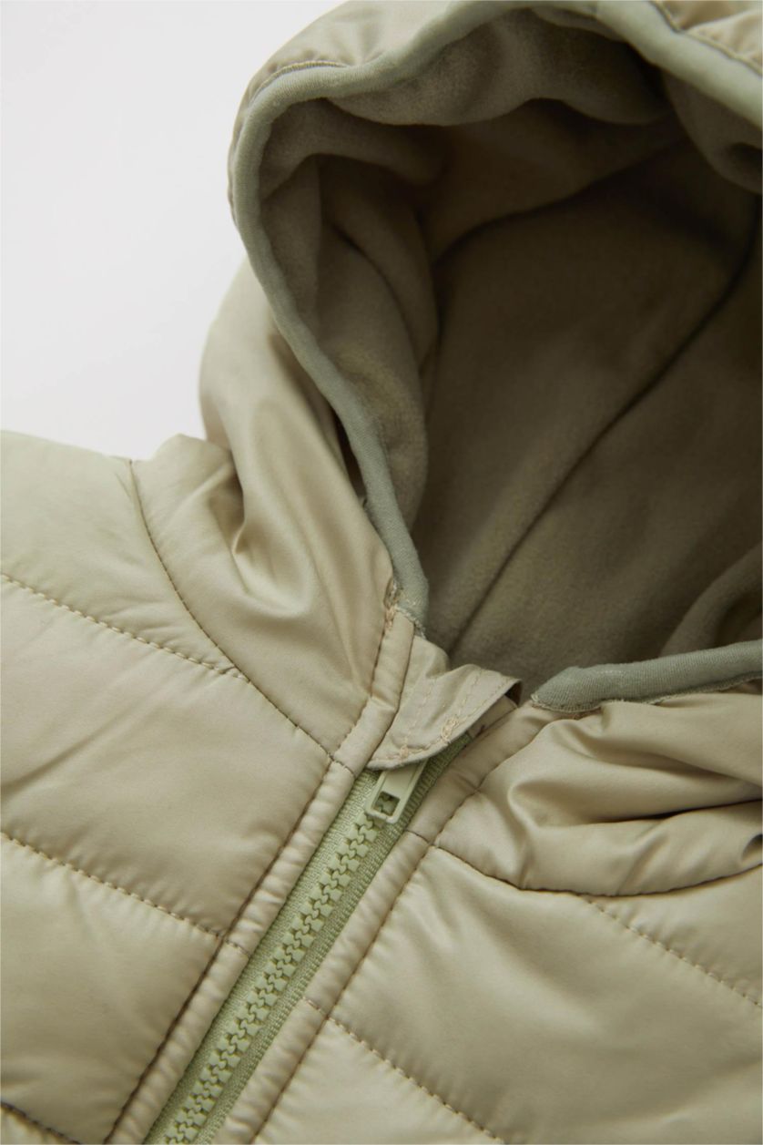 BABY BOY Light Khaki Baby Boy Hooded Fleece Lined Puffer Jacket