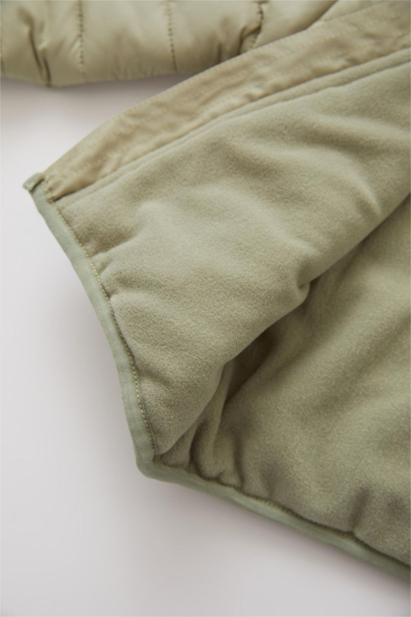 BABY BOY Light Khaki Baby Boy Hooded Fleece Lined Puffer Jacket