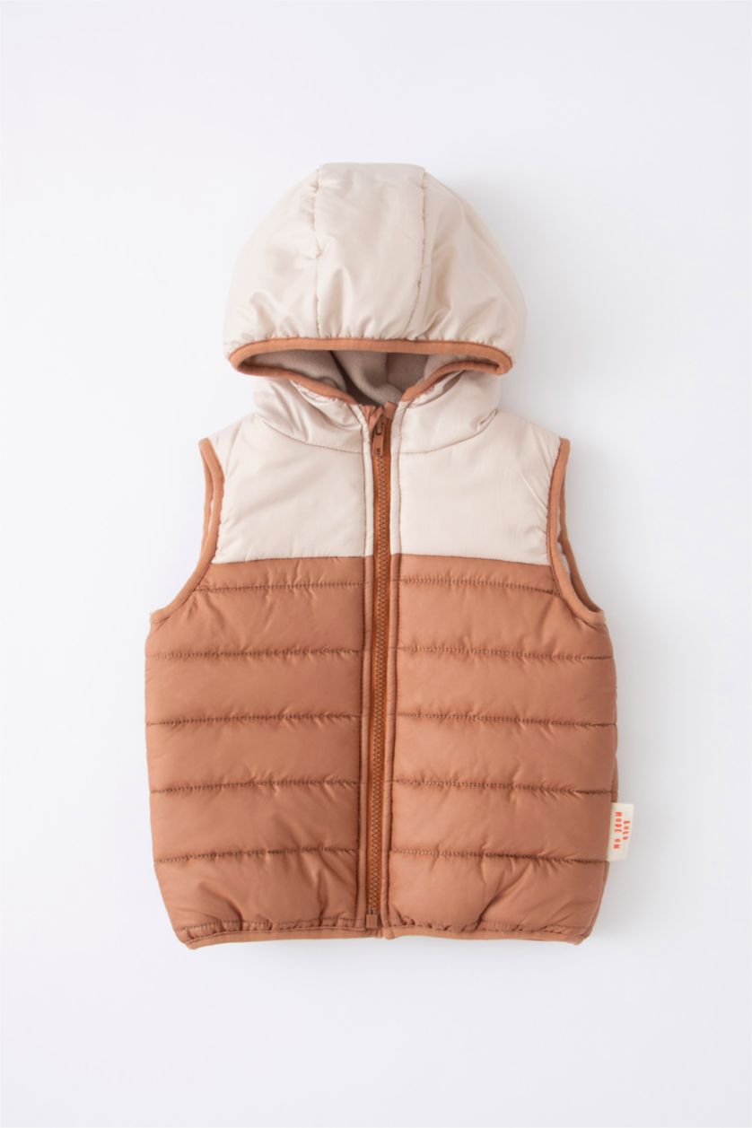 BABY BOY Beige Baby Boy Hooded Fleece Lined Vest