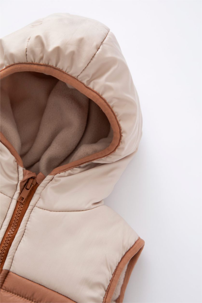 BABY BOY Beige Baby Boy Hooded Fleece Lined Vest