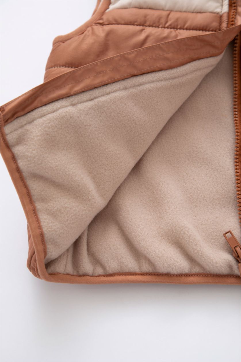 BABY BOY Beige Baby Boy Hooded Fleece Lined Vest