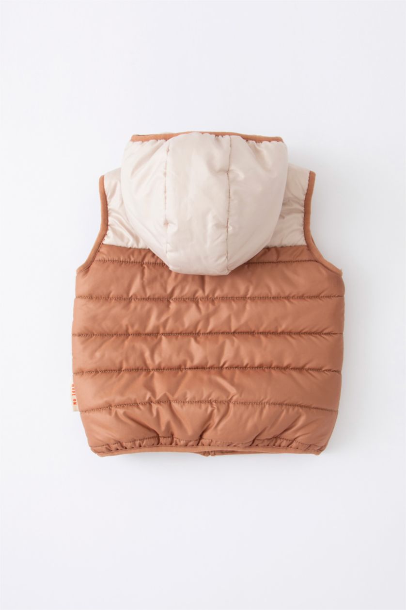 BABY BOY Beige Baby Boy Hooded Fleece Lined Vest