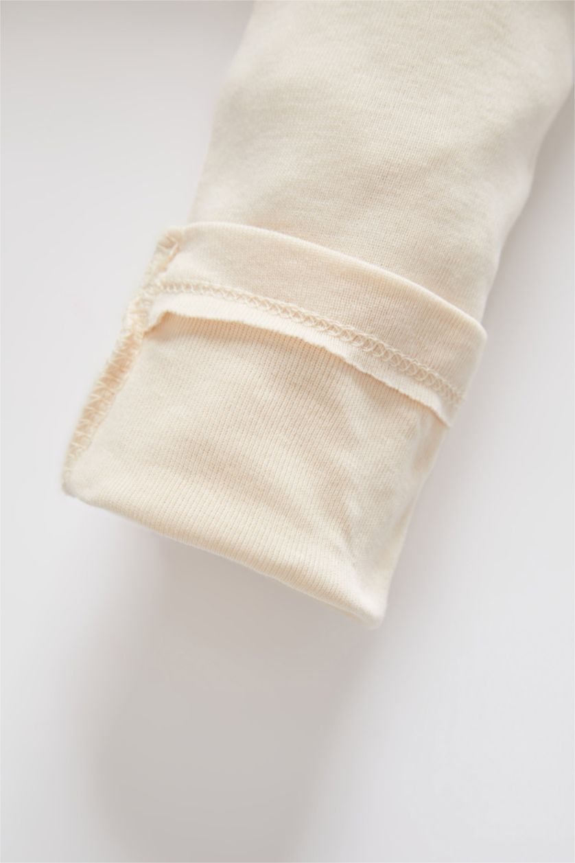 Erkek Bebek Açık Bej Erkek Bebek Yeni Doğan Baskılı Uzun Kollu Tişört Alt 2'li Takım