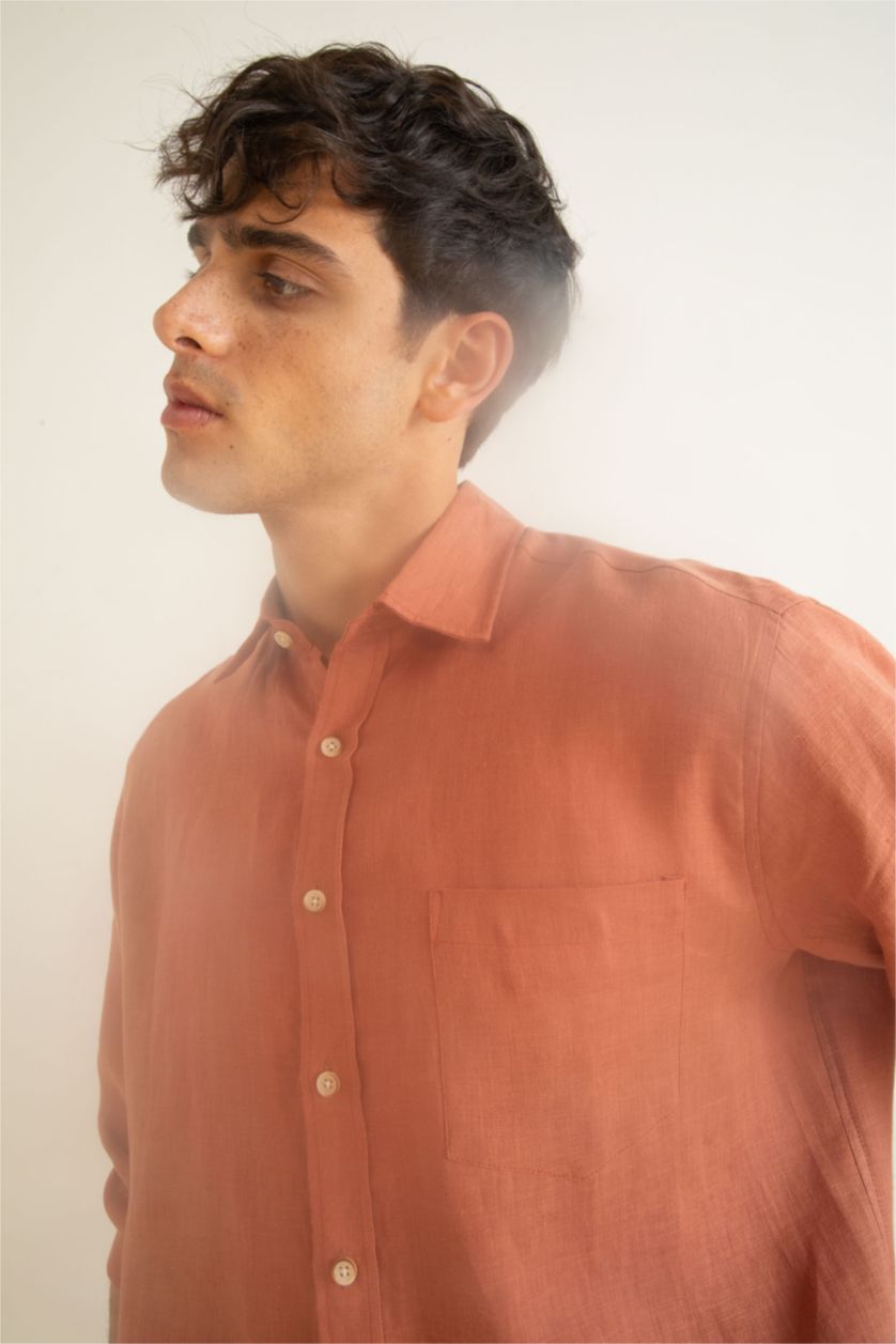 Man Orange Regular Fit Long Sleeve Shirt