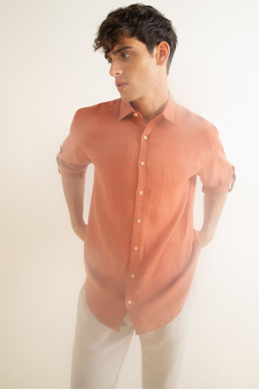 Man Orange Regular Fit Long Sleeve Shirt
