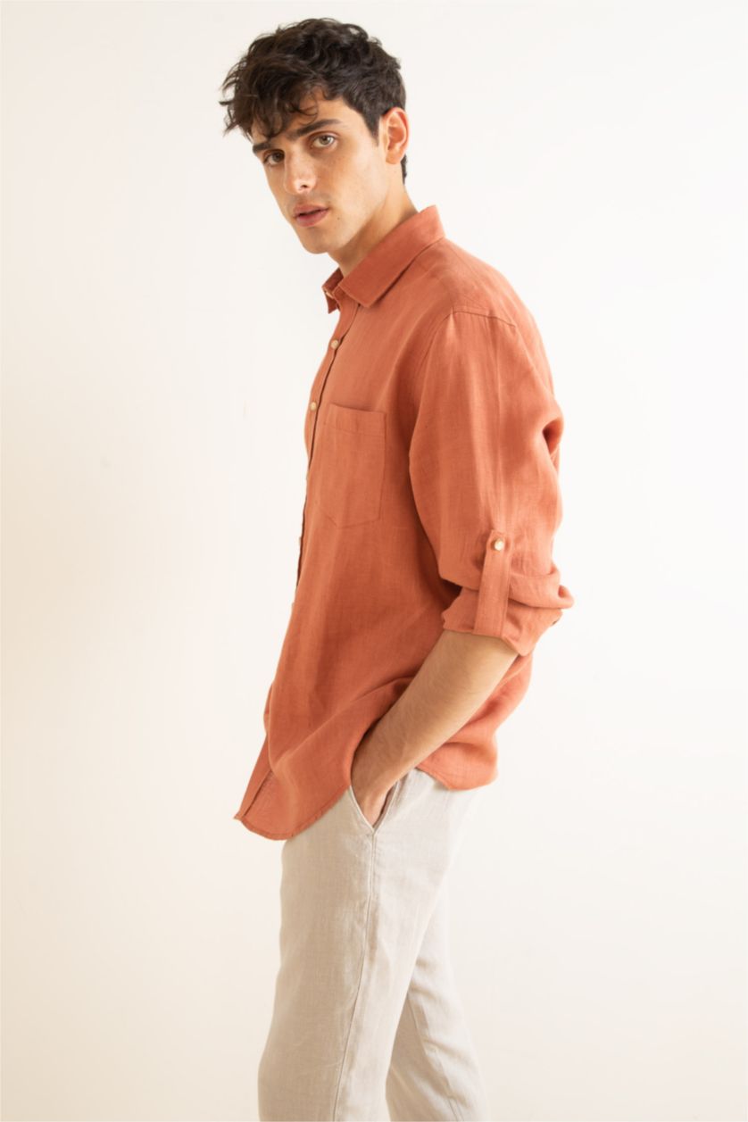 Man Orange Regular Fit Long Sleeve Shirt