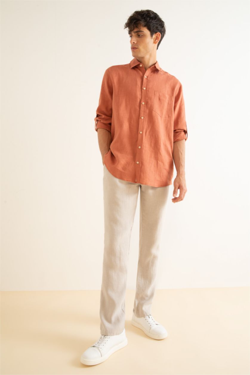 Man Orange Regular Fit Long Sleeve Shirt
