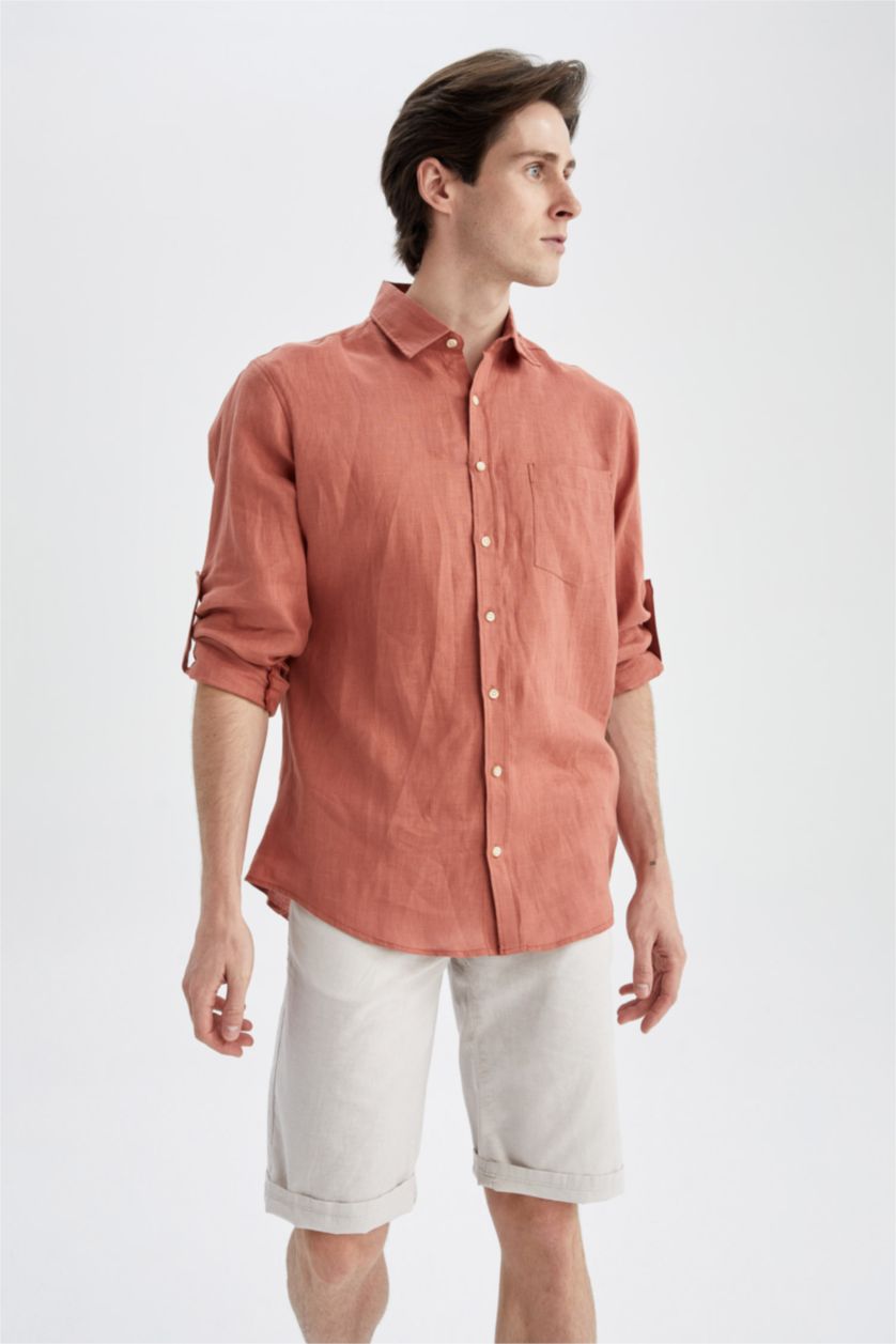 Man Orange Regular Fit Long Sleeve Shirt