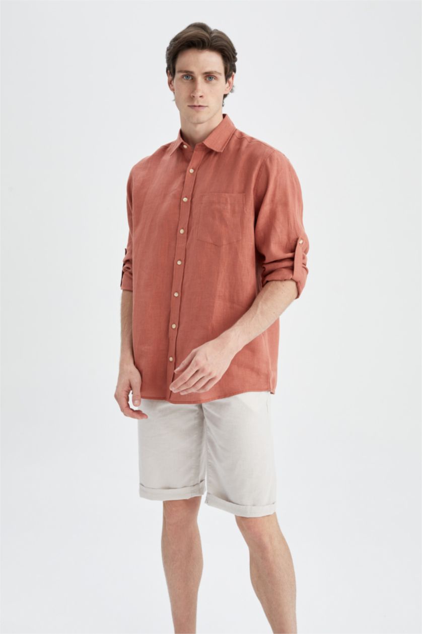 Man Orange Regular Fit Long Sleeve Shirt