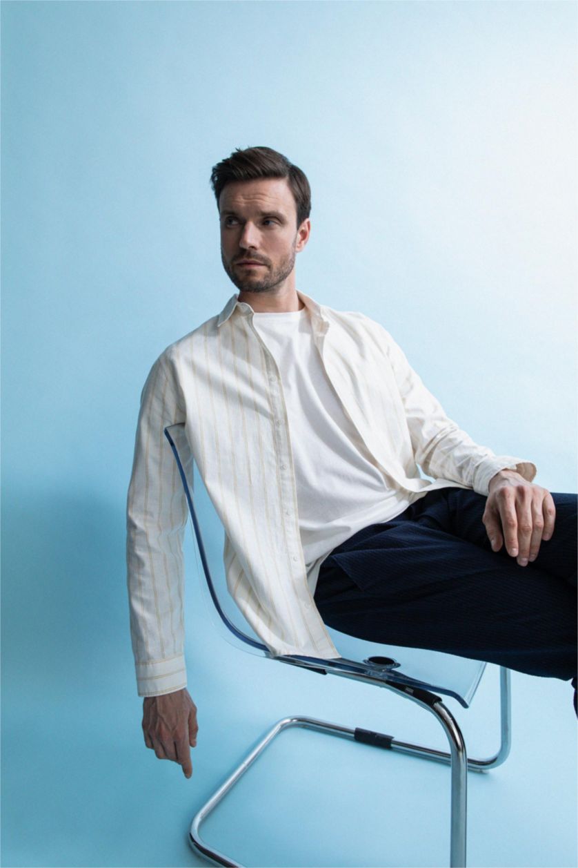 MAN Yellow Modern Fit Long Sleeve Striped Shirt