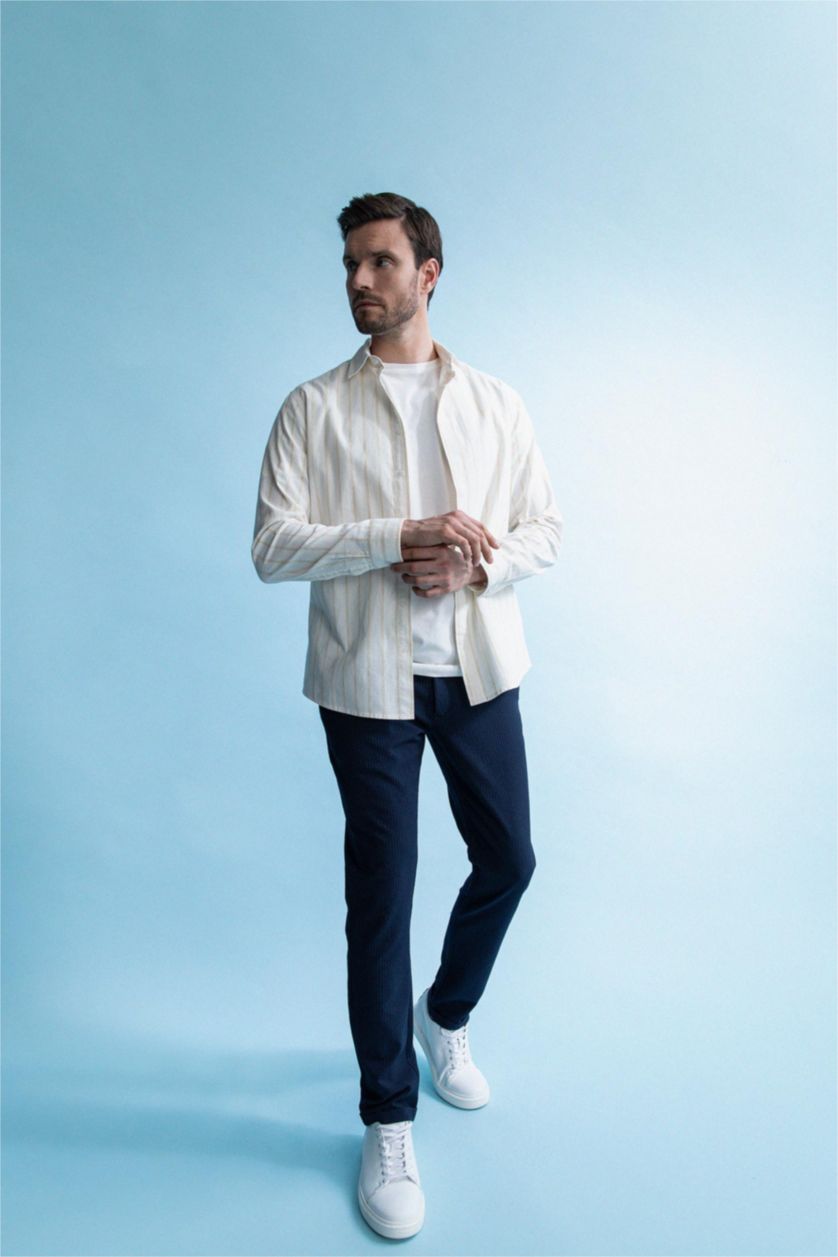 MAN Yellow Modern Fit Long Sleeve Striped Shirt