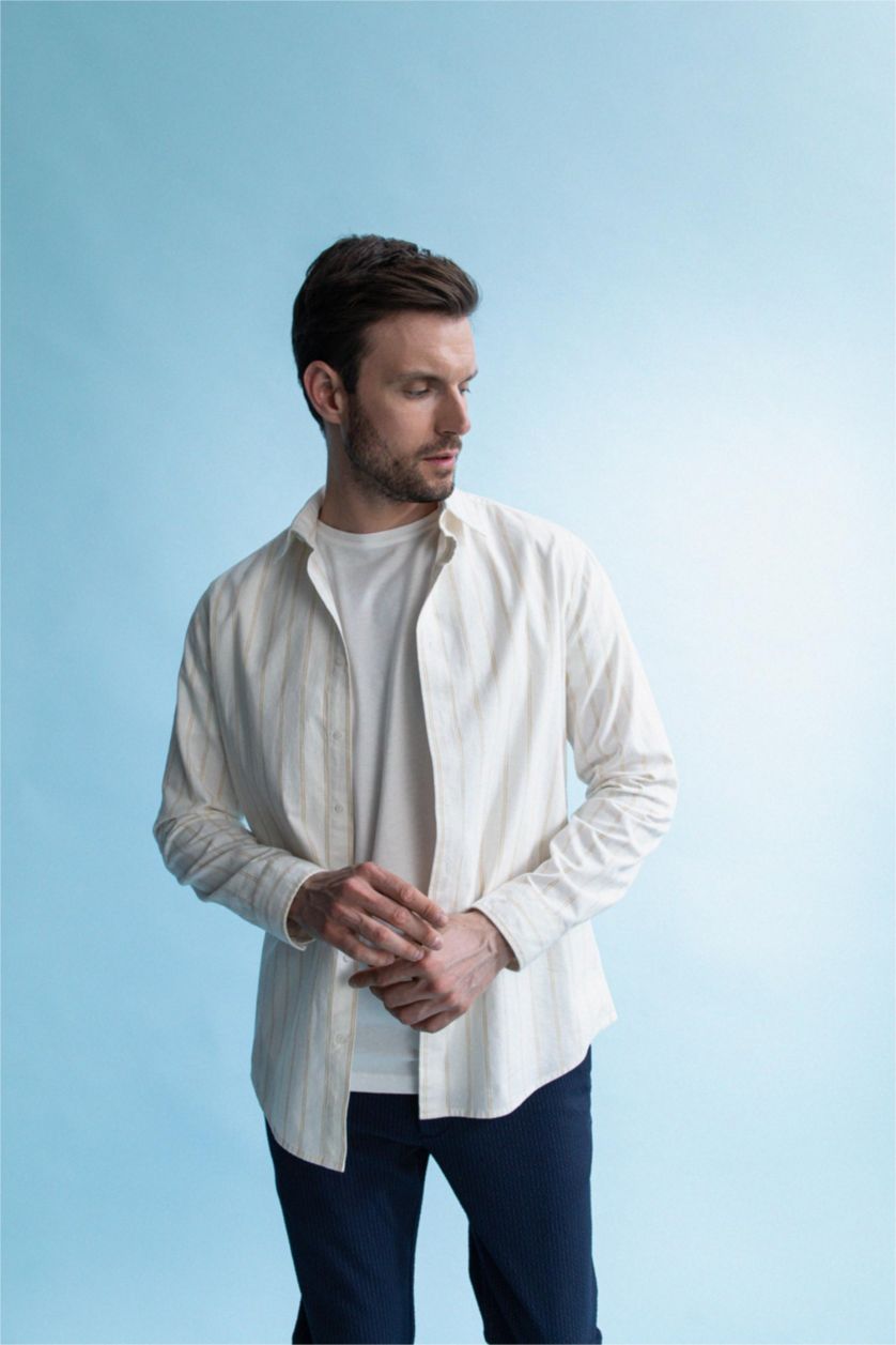 MAN Yellow Modern Fit Long Sleeve Striped Shirt