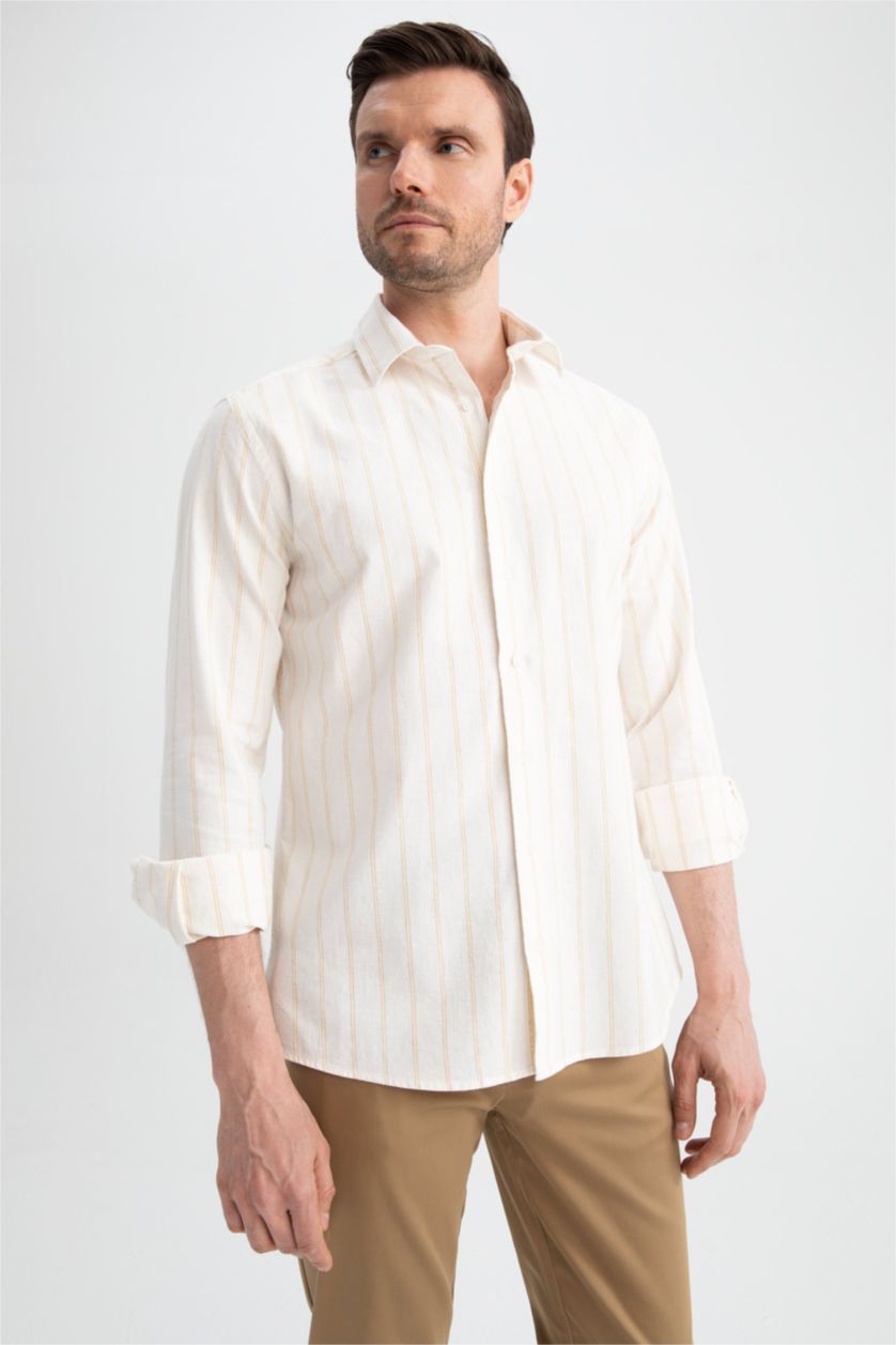 MAN Yellow Modern Fit Long Sleeve Striped Shirt