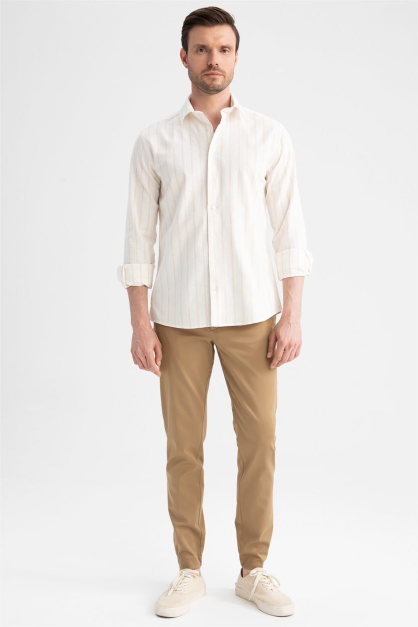 MAN Yellow Modern Fit Long Sleeve Striped Shirt