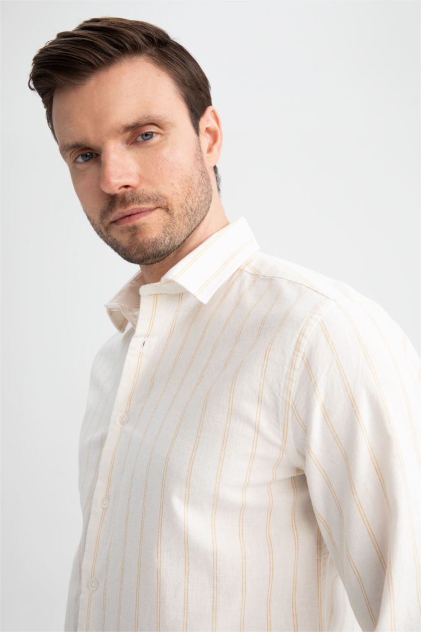 MAN Yellow Modern Fit Long Sleeve Striped Shirt