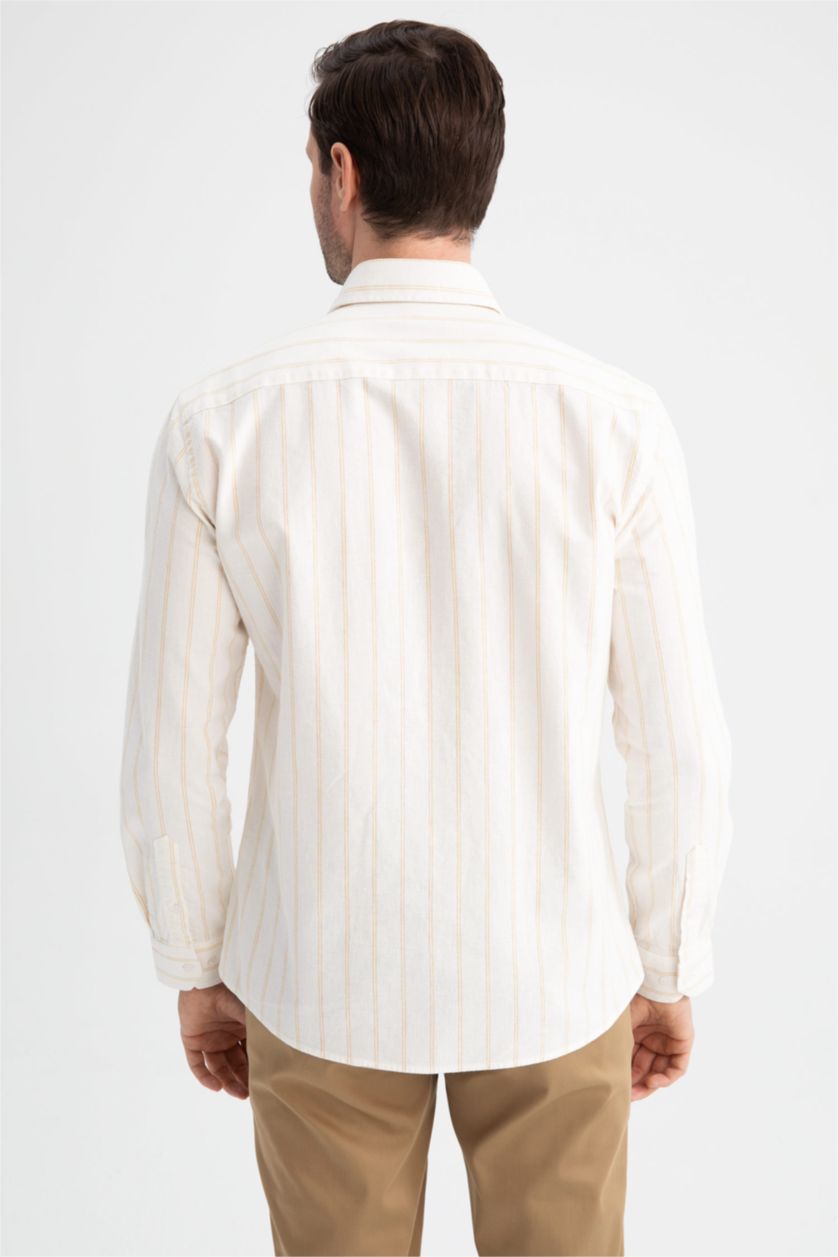 MAN Yellow Modern Fit Long Sleeve Striped Shirt