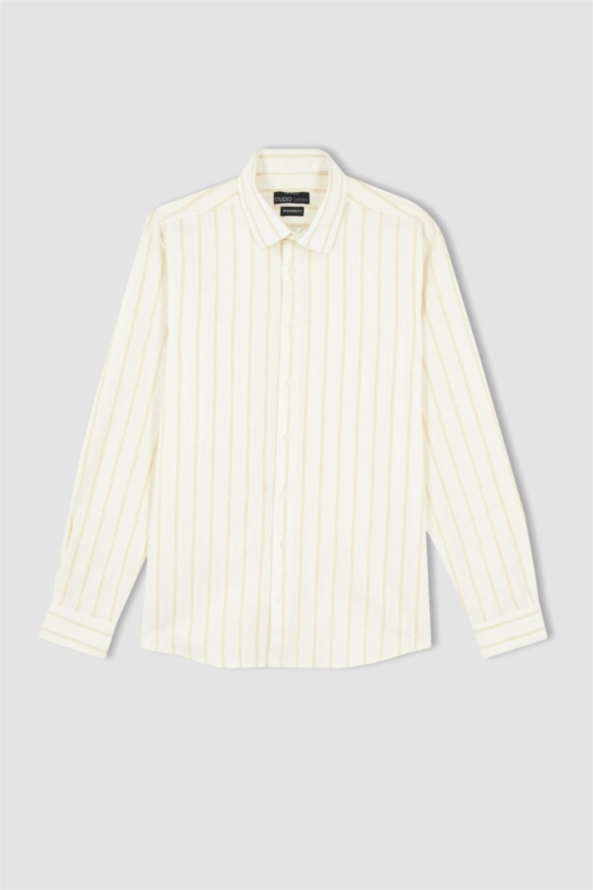 MAN Yellow Modern Fit Long Sleeve Striped Shirt
