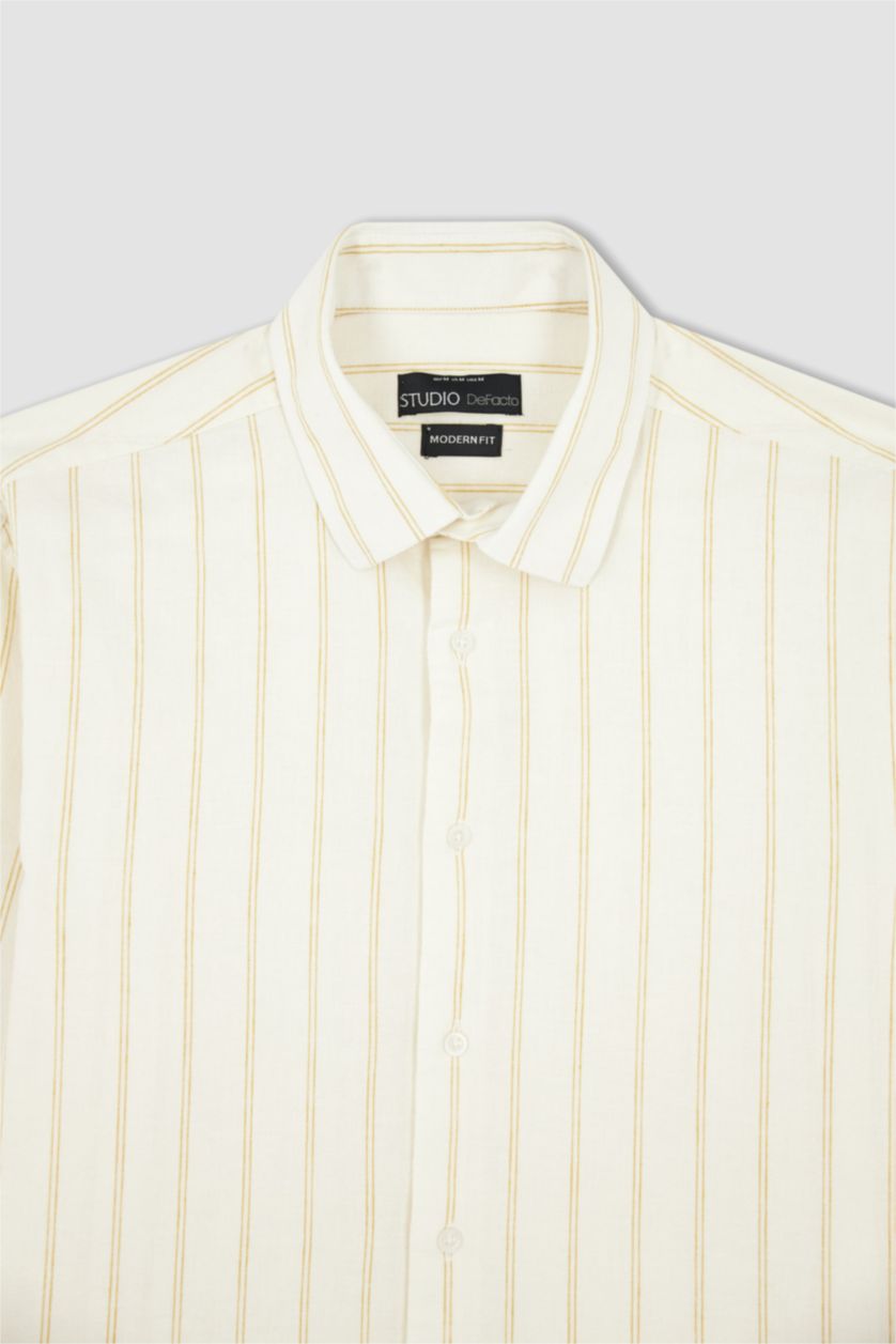 MAN Yellow Modern Fit Long Sleeve Striped Shirt