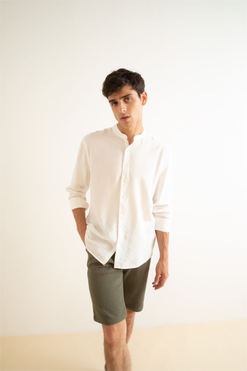 HOMME Blanc Chemise À Manches Longues En Tricot Col Ras Du Cou